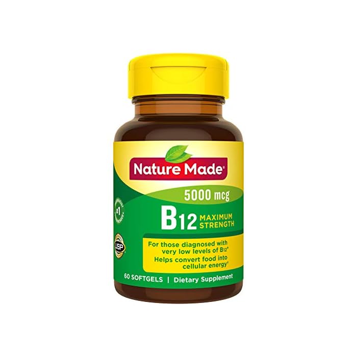 Nature Made Maximum Strength Vitamin B12 5000 mcg, Dietary Supplement for Energy Metabolism Support, 60 Softgels, 60 Day…