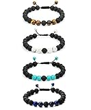 REVOLIA 8MM 4Pcs Mens Womens Beaded Bracelets Braided Rope Lava Rock Stone Adjustable String