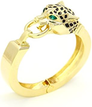 Large Elegant Gold Tone Leopard Bracelet - Bit Hinge Cuff Bracelet