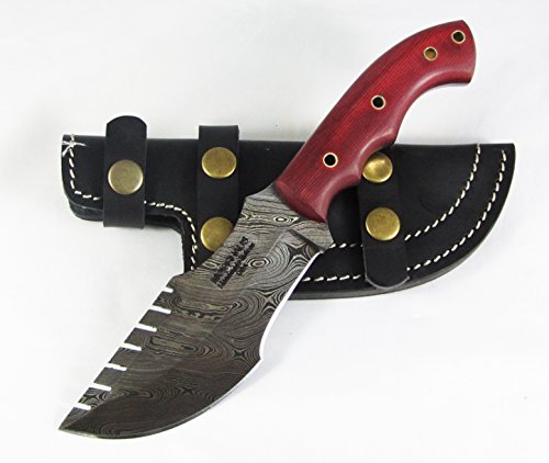 Moorhaus Handmade Random Brick Color G10 Damascus Tracker Knife With Black Leather Sheath