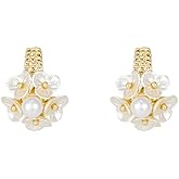GZJOGO Classy Pearl Flower Stud Earrings for Women,Lightweight Simplicity Flower Earrings White Pearl Camellia Stud Earrings Vintage Floral Earrings for Women Brides Party Prom Wedding