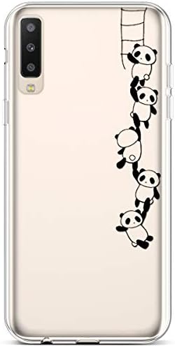 Qjuegad Compatible for Samsung Galaxy A50 Crystal Clear Shining Glitter Silicone Case Flowers Ultrathin Gel Transparent Blossom Shell Bumper Protecive Cover, Panda Climbing Tower
