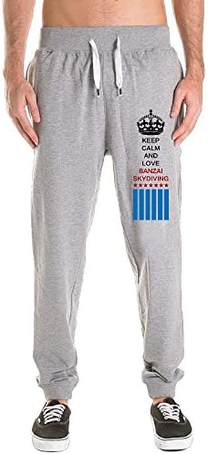 Mens Keep Calm And Love Banzai Skydiving Star &amp; Striped Flag Tapered Long Exercise Jersey Pants Sweatpants Sportswear Activewear Harem Trousers Set With Pockets