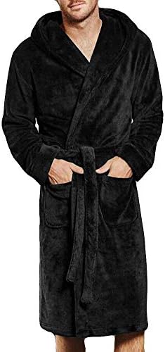 Amiley Mens Solid Colored Robe Long Hooded Bathrobe Super Soft Flannel Dressing Robe Size S-5XL Pink