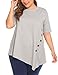 Sweetnight Women's Casual O-Neck Short Sleeve Solid Asymmetrical Pleated T-Shirt Blouse Top Plus Size (XXL, Gray)