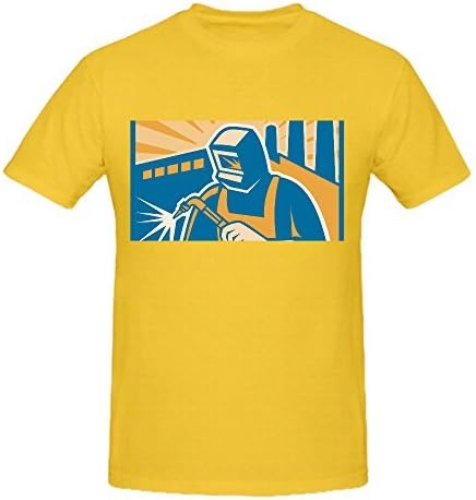 Welding Funny Tee Shirts For Men Crew Neck Yellow Diy