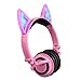 Cat Ear Headphones, DICEKOO Wireless Bluetooth Headset Flashing Glowing Cosplay Fancy LED Light USB Charger Earphone for iPhone 7/6s/iPad/Fire 7,Android Phone, Macbook (Pink)