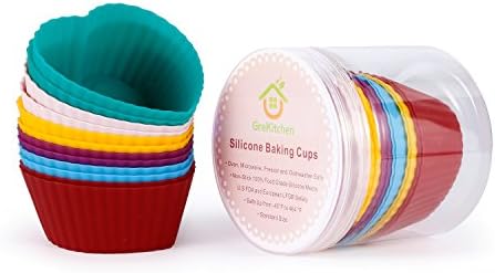 GreKitchen Baking cups/Silicone Baking Cups/ muffin baking cup/Cupcake liners­ Reusable and Nonstick Heat Resisitant/Rainbow Bright Standard 12-pack Heart-Shaped baking set