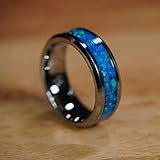 Blue Wedding Band Tungsten Mens Ring Tanzanite Opal