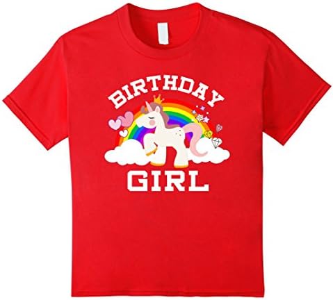 unisex-child Unicorn Birthday Girl Rainbow Fantasy Fairy Tale T-shirt 4 Red