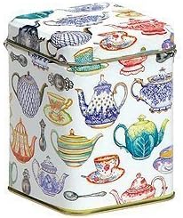 Tea Caddy - Small Square 100gm - TEAPOTS DESIGN - 9.5cm, Multi-coloured
