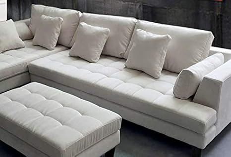 3pc Contemporary Off White Microfiber Sectional Sofa Set S168lw