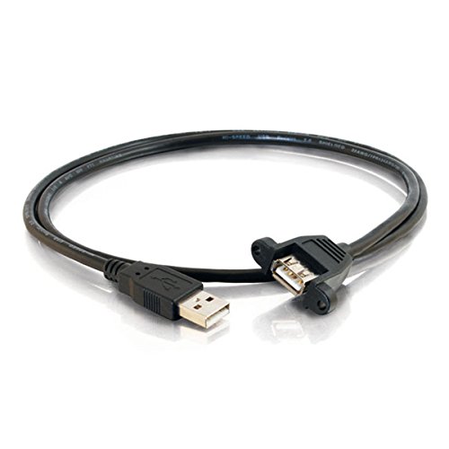 C2G/Cables to Go 28061 Panel Mount 2.0 A Male to A Female Cable, Black (1 Feet)