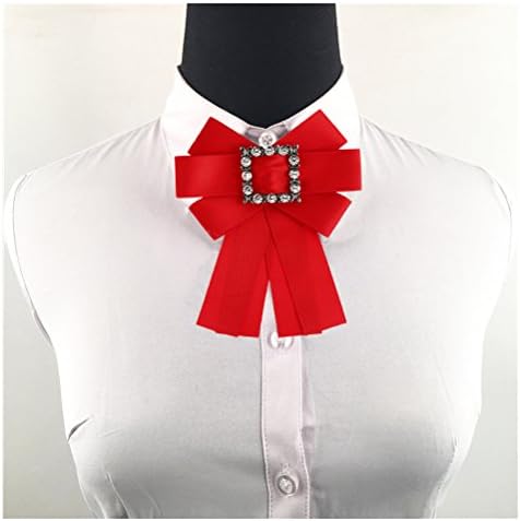 Satin Ribbon Bowknot Brooch Pin Ribbon Pre Tied Neck Tie Wedding Party Bow Tie (Red)