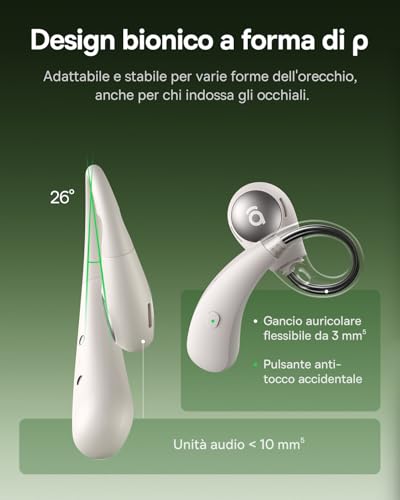 Eli Sport2 Open Ear Cuffie, Cuffie Sportive Open Ear con Curva di Comfort a S, 45H di Autonomia, SuperBass 2.0, IPX7, Bluetooth 6.0, Chiamate Chiare con 4 Microfoni AI