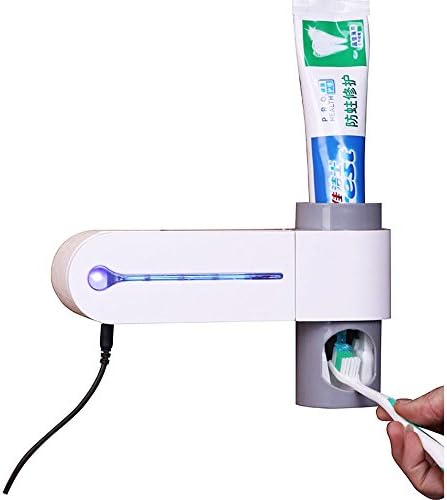 Toothbrush Holder Wekity UV Disinfect Toothpaste Squeezer Kit Wall Mounted 5 Toothbrush holder with Automatic Toothpaste Dispenser