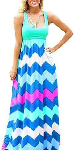Thanpoo Women's Sleeveless Halter Striped Beach Party Bohemian Maxi Long Dress