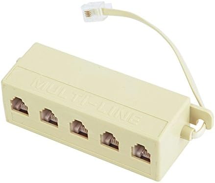 Beige RJ11 6P4C Male Plug to 5 Ports 6P2C Female Socket Phone Line Splitter Adapter30(Beige)