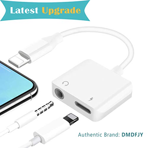 DMDFJY Adapter 2 in1 Jack Headphone Adapter Audio to 3.5mm Dongle Aux Splitter Adaptor Earphone Audio + Charge Compatible Phone X 8/8Plus 7/7Plus Stereo Splitter – White