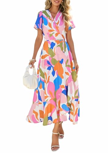 PRETTYGARDEN Women's Boho Floral Summer Maxi Dresses, White Multicolored,M at Amazon