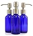 Cobalt Blue 4-Ounce Glass Bottles with Stainless Steel Pump Nozzles (4 Pack); Empty Bottles Ideal for Lotion & Liquid Soap
