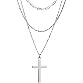 Vanbelle Sterling Silver Jewelry - Rhodium Plated with 925 Stamp - Three Layers of Chain Necklace with Cross Pendant for Women - 16.5" long + 2" Extender - Valentine's Collection Necklace