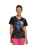 Tooniforms by Cherokee Women's V-Neck Knit Pane Star Wars Print Scrub Top Large Print