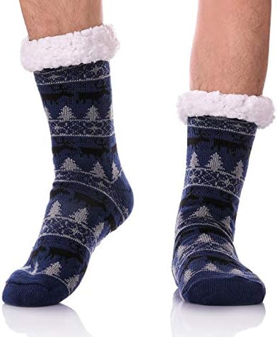 MIUBEAR Mens Thick Heavy Warm Fleece Fuzzy Winter Christmas Deer Slipper Socks