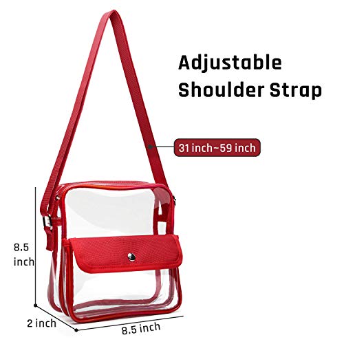 iSPECLE Clear Purse, Clear Stadium Bag Approved for Casino, NFL, PGA, NCAA, Adjustable 4.92ft Shoulder Strap for Women Girl, Red