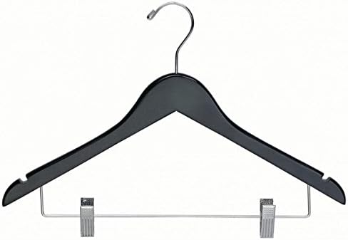 International Innovations Wooden Combo Hanger with Clips (Case of 25), Black