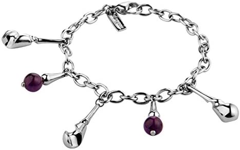 YEAHES® Torch Bracelet with Stain Steel Base and Black Onyx/White Shell Beads/Purple Crystal, Length Adjustable (Purple Crystal)