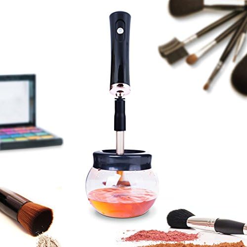 nj365 Makeup Brush Cleaner, 360 Degree Rotating Cleans and Dries All Makeup Brushes with 8 Brush Collars (Black)