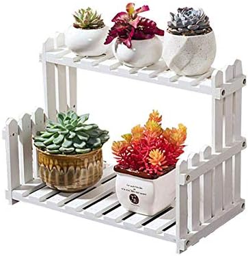 LLYU Wooden Fence Flower Stand, Modern Potted Plant Stand, Indoor/Outdoor Simple Plant Stand (Color : White 40cm)