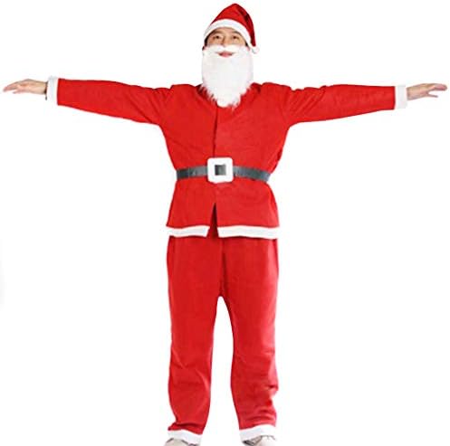 Hiqusc 5pcs Set Unisex Adjustable Christmas Santa Claus Costume Adult Kid Set Xmas Cosplay Clothes