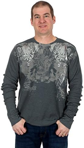 Men's Graphic Print Long Sleeve Thermal Style Shirt (Skulls, Large)