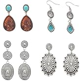 Western Earrings for Women Bohemian Silver Oval Teardrop Turquoise Earrings Dangle Western Country Cowgirl Jewelry Accessories Gift