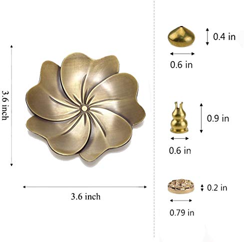 DK177 Incense Sticks Holder Brass Inscent Coil Burner Copper Cone Dish Plate Stand Multihole Calabash Shaped Ash Catcher Set of 4, Sakura Shape