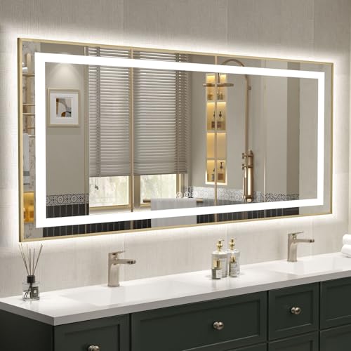 OKPAL LED Bathroom Mirror Gold Metal Framed