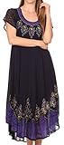 Sakkas B009 Batik Hindi Cap Sleeve Caftan Dress / Cover Up - Eggplant - One Size