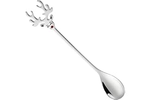Christmas Spoons - Stainless Steel Christmas Reindeer,Cartoon Elk Metal Stirring Spoons - for Stirring Mixing Eating Dessert 