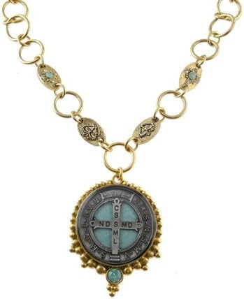 Virgins Saints and Angels Swag San Benito Necklace in Gold and Silver with Pacific Opal