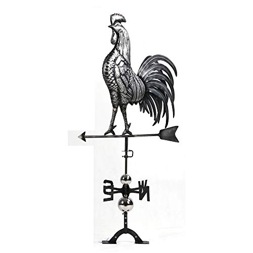 IORMAN Handmade 3D Weathervanes, Stainless Steel Matt Aged, Home Garden Roof Weather Vane Ornaments (Big Tail Rooster)