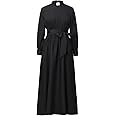 Church Clergy Dress for Women Long Sleeve A Line Elegant Maxi Dress with Tab Insert Stand Collar and Belt