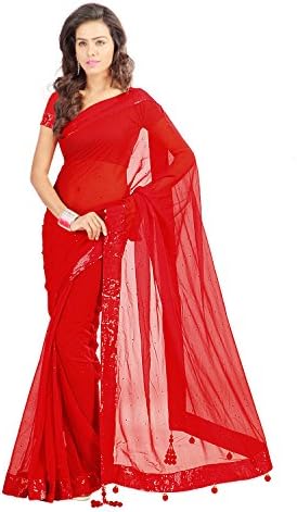 Stylo Sarees Women's Georgette Designer Fancy Ethnic Party Wear Saree Free Size Red