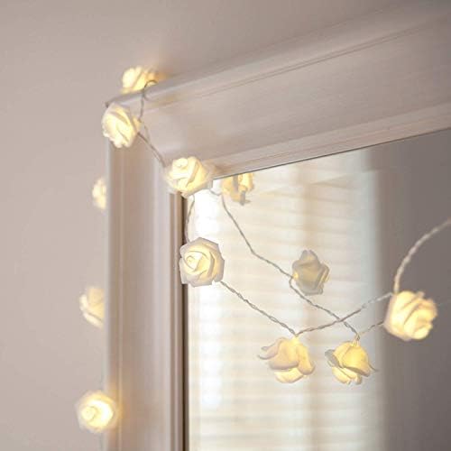 Rose Fairy String Lights Battery Powered 20 LED String Lights Auto Flash for Home and Garden Seasonal Decoration and Party Christmas Halloween Thanksgiving Valentine's Day Wedding Bedroom Warm White