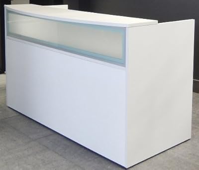 Rectangular White Reception Desk w/Frosted Glass Panel