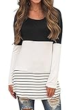 Womens Casual Color Block Tunic Tops Back Lace Long Sleeve T-Shirt Blouses Black XXL