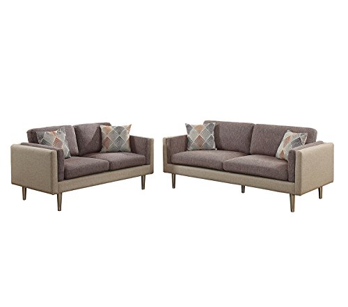 Poundex F6556 Bobkona Alwin Sofa and Loveseat, Coffee
