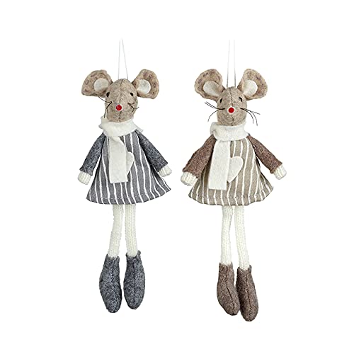 Heaven Sends Felt Mice, Shelf Sitting Pair of Grey and Brown Mice Christmas Decorations