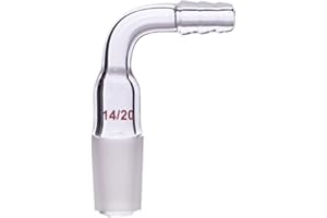 QUAFOOLAB Glass 90 Degree Vacuum/Gas Adapter, Borosilicate Glass Bent Inlet Adapter with 14/20 Inner Joint for Laboratory Lab Supply